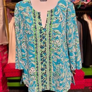 Lilly Pulitzer ChillyLilly Karina Tunic - Turquoise Oasis Outta Line (Size XS)